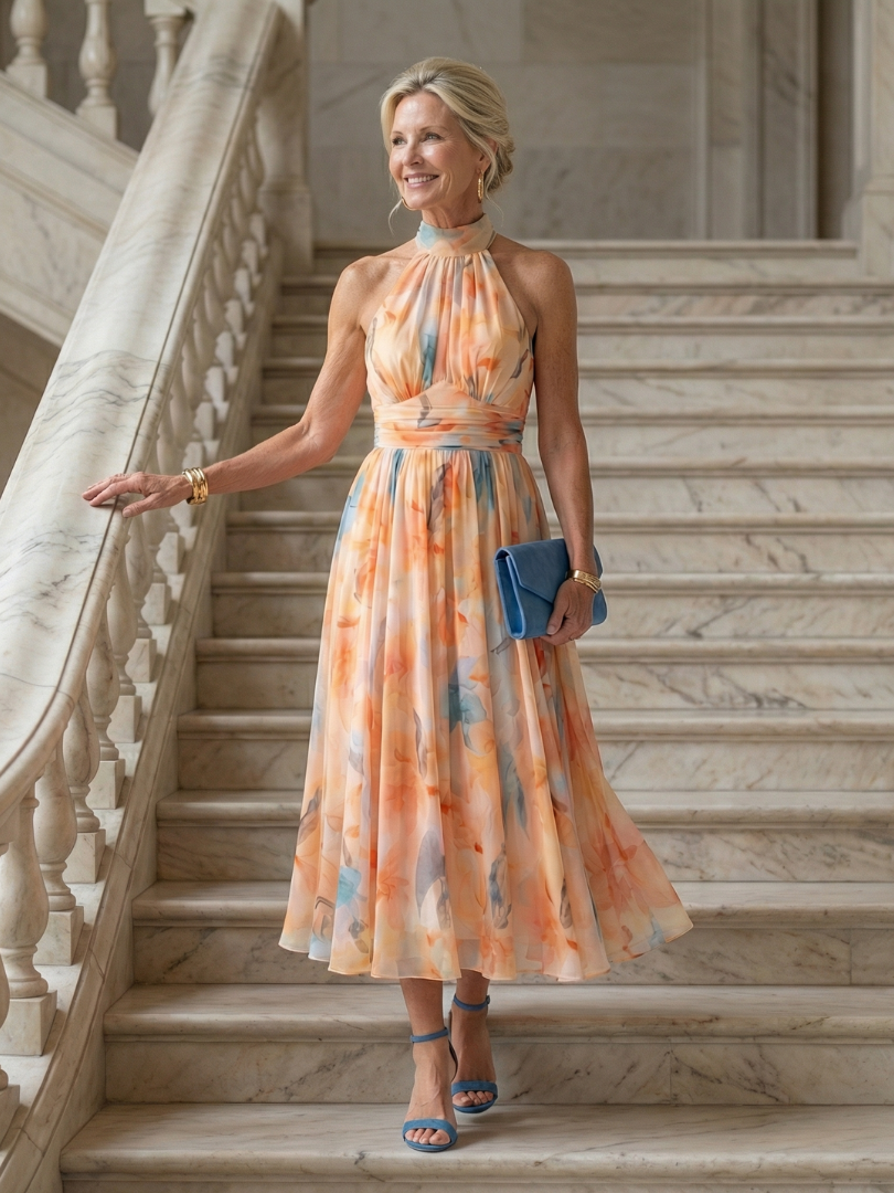 ROCÍO | Robe midi à col dos nu douce Elin