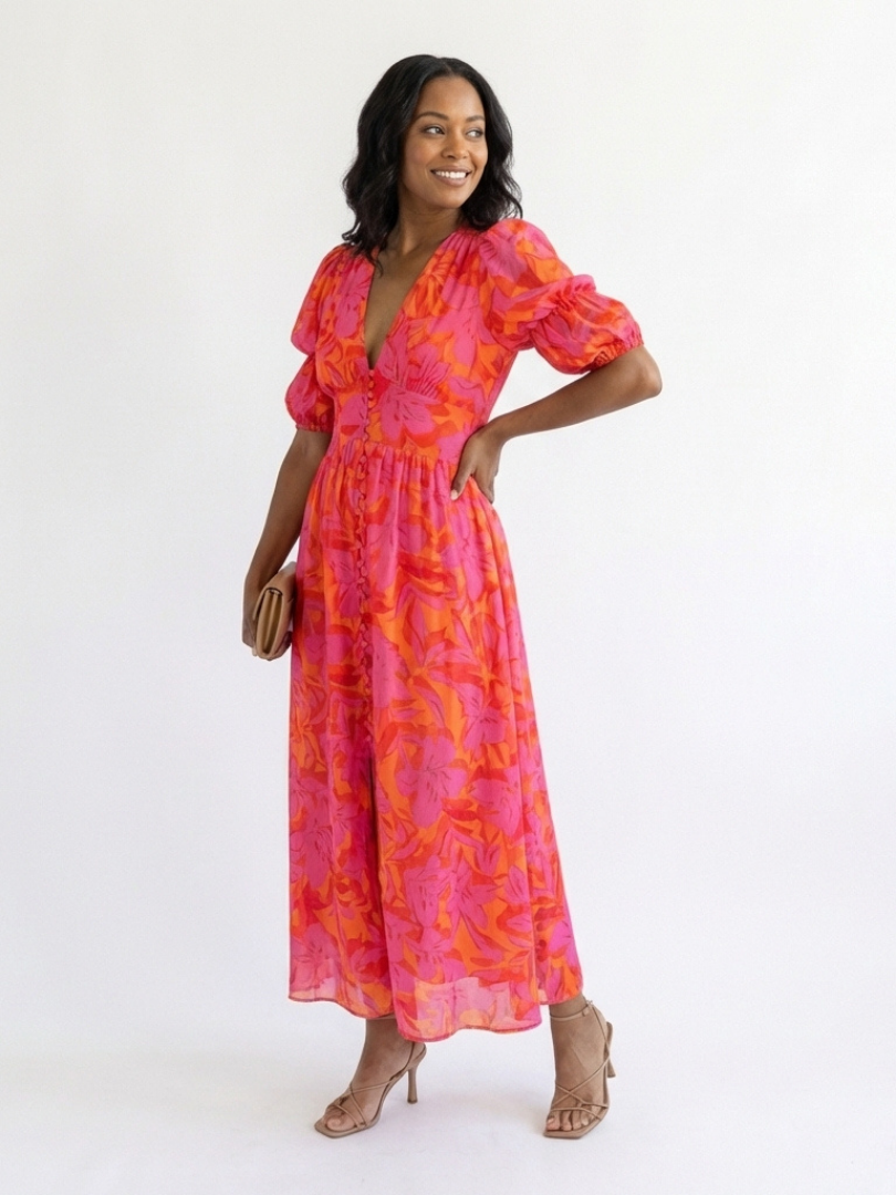ROCÍO | Vestido Midi de Mangas Abullonadas