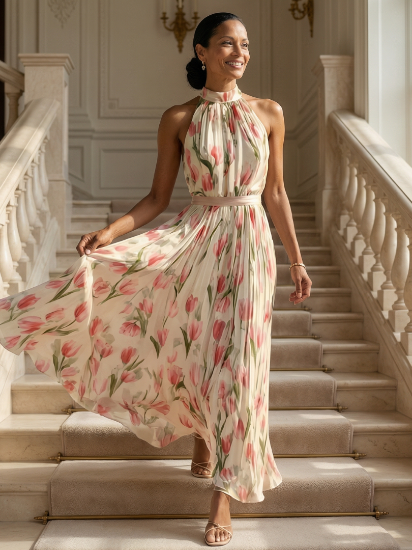 ROCÍO | Robe midi à col dos nu à motif floral Aurelle