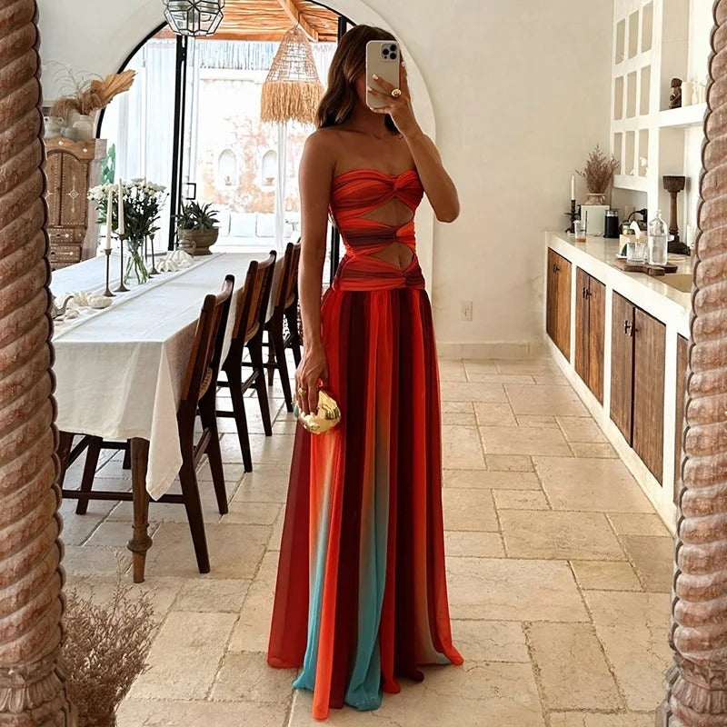 Robe maxi Alba ajourée avec dégradé tie-dye