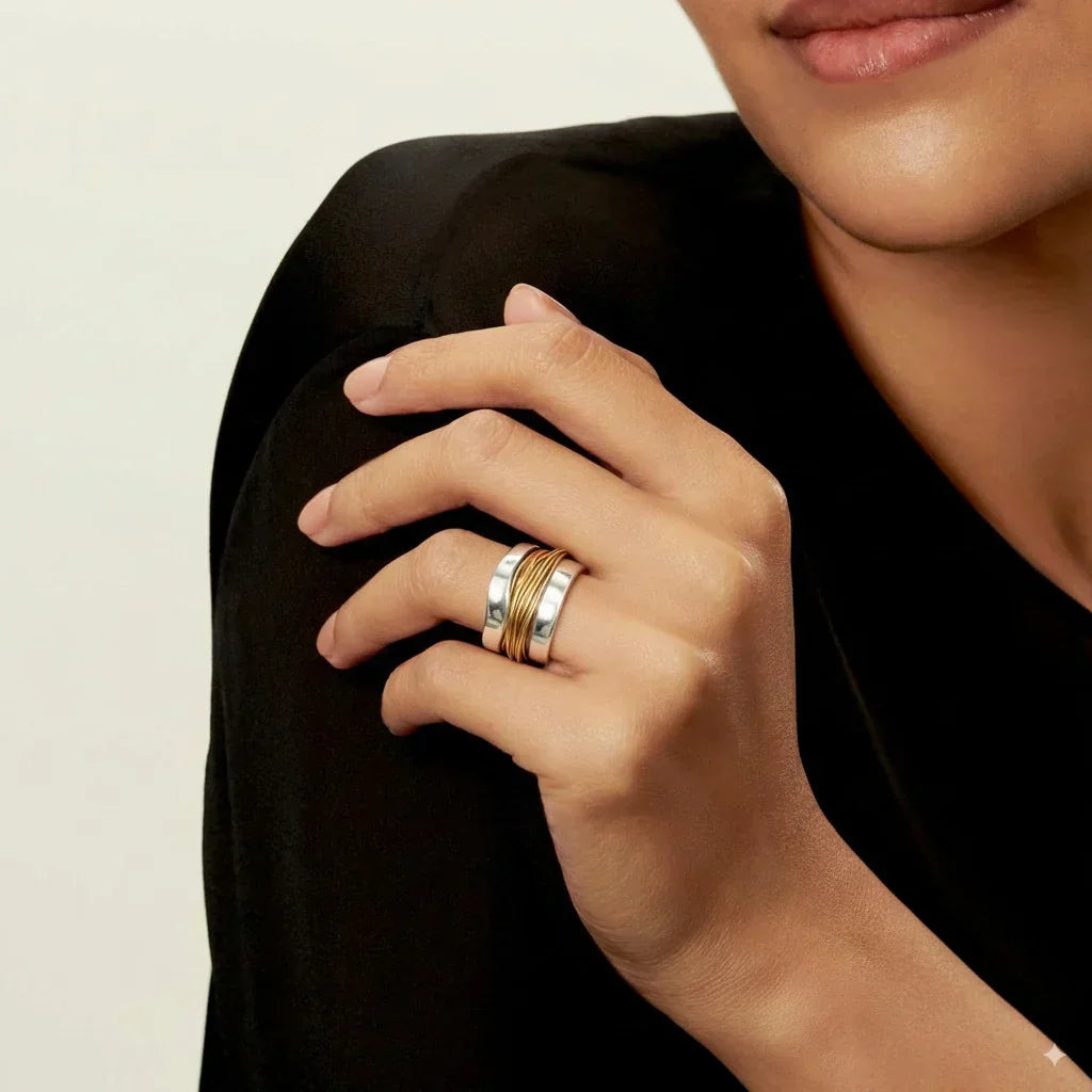 Carmen - Bague en argent avec fil doré
