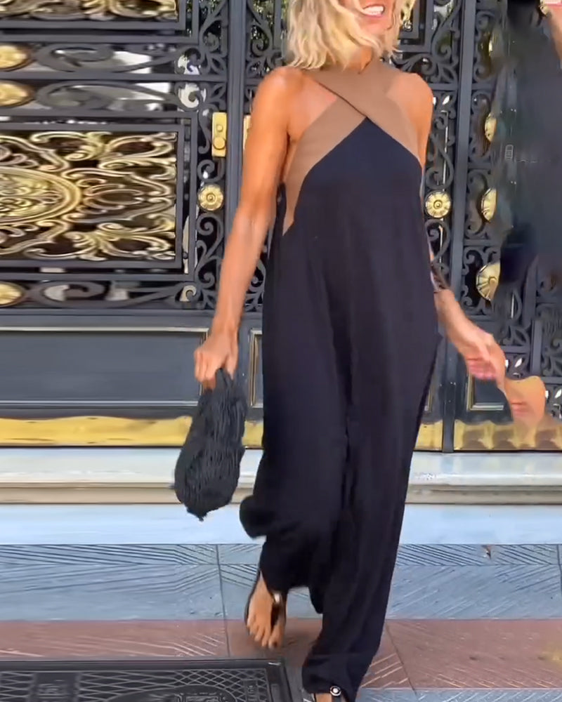 Clara - Vestido maxi halter bicolor