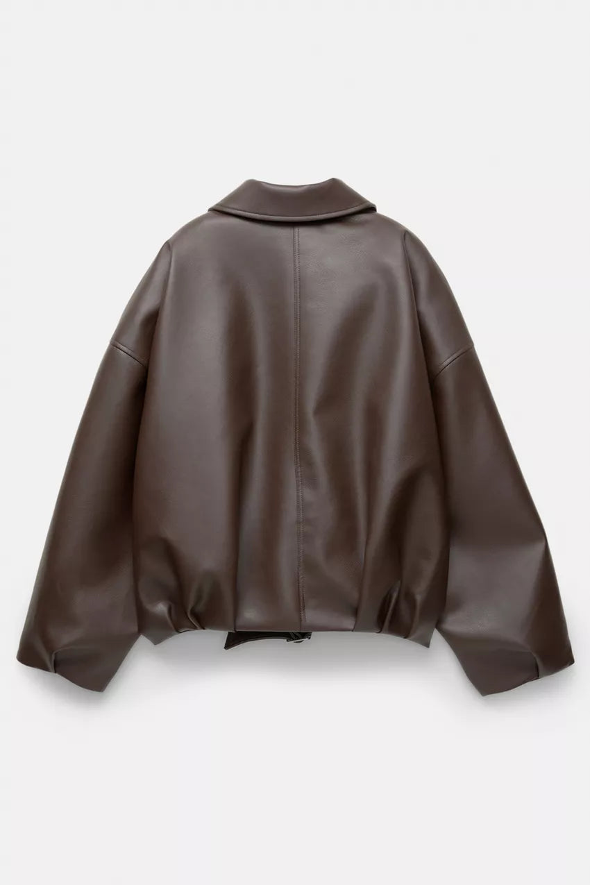 Solène - Chaqueta de cuero oversize con cinturón