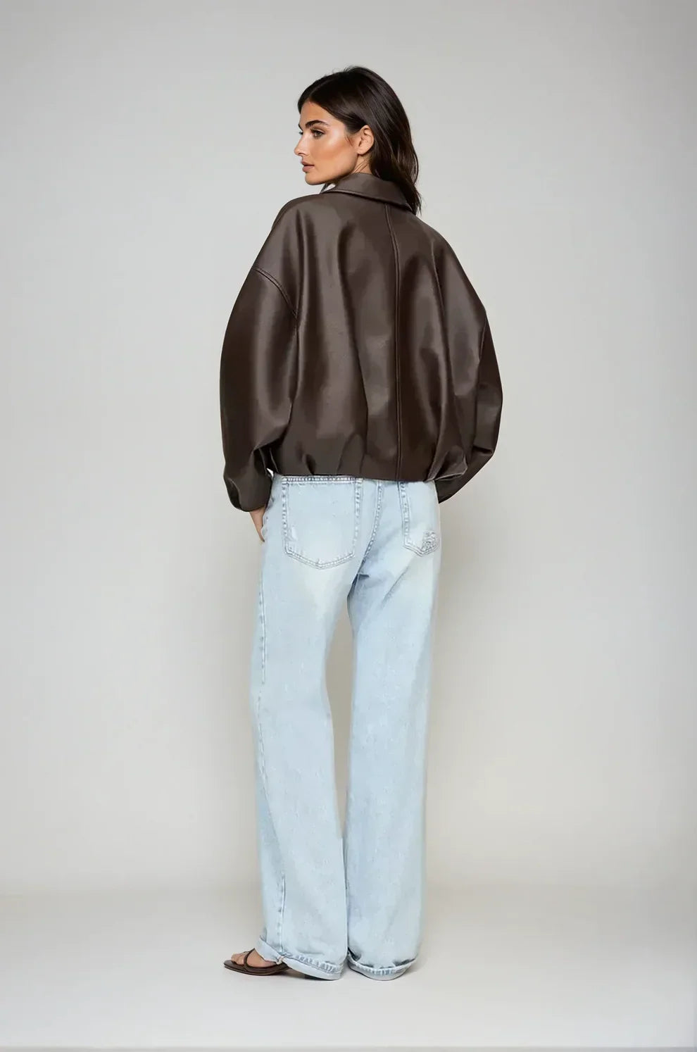 Solène - Chaqueta de cuero oversize con cinturón