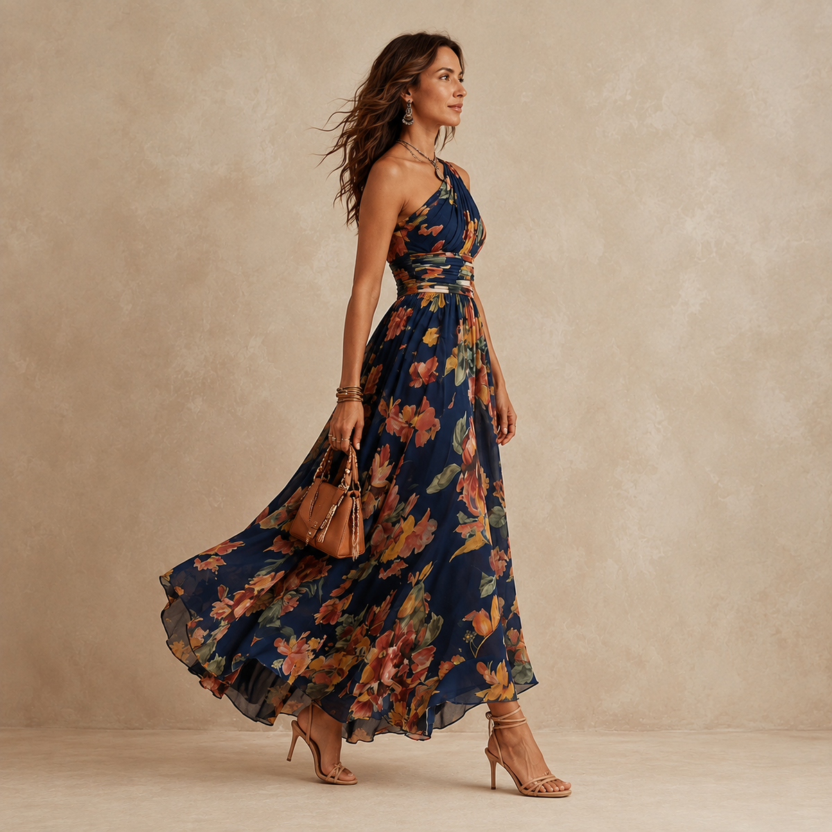 Celeste | Robe longue à fleurs asymétrique