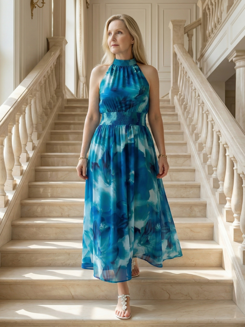 ROCÍO | Robe midi à encolure américaine froncée Sylin