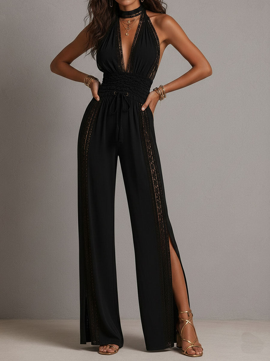 Amelia - Mono negro boho con encaje