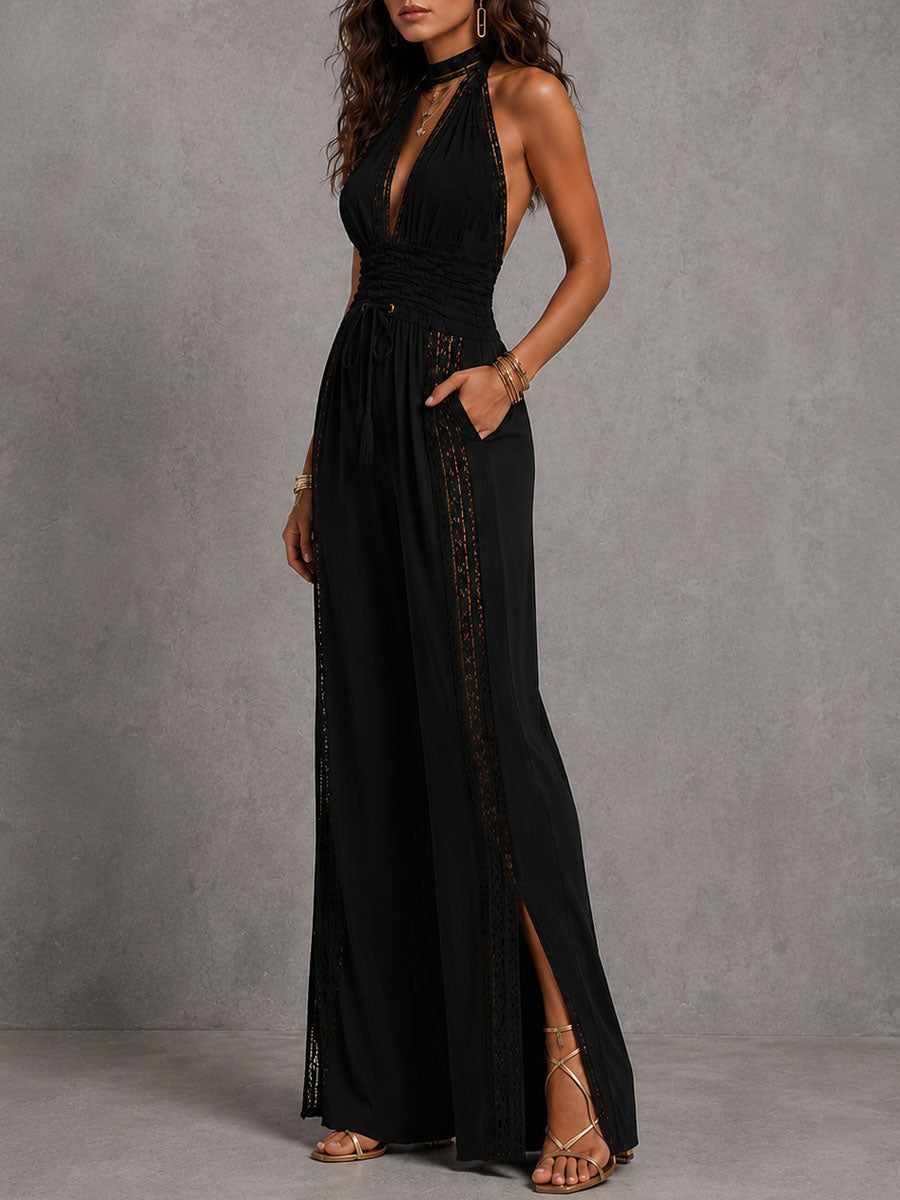Amelia - Mono negro boho con encaje