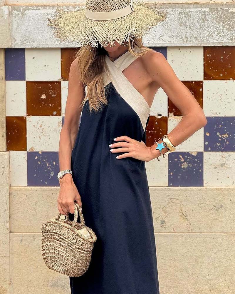 Clara - Vestido maxi halter bicolor