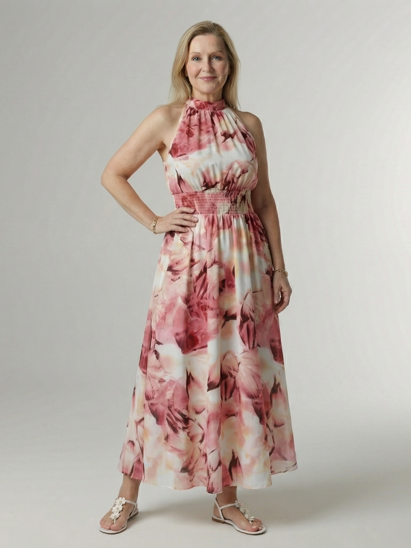 ROCÍO | Robe midi à encolure américaine froncée Sylin