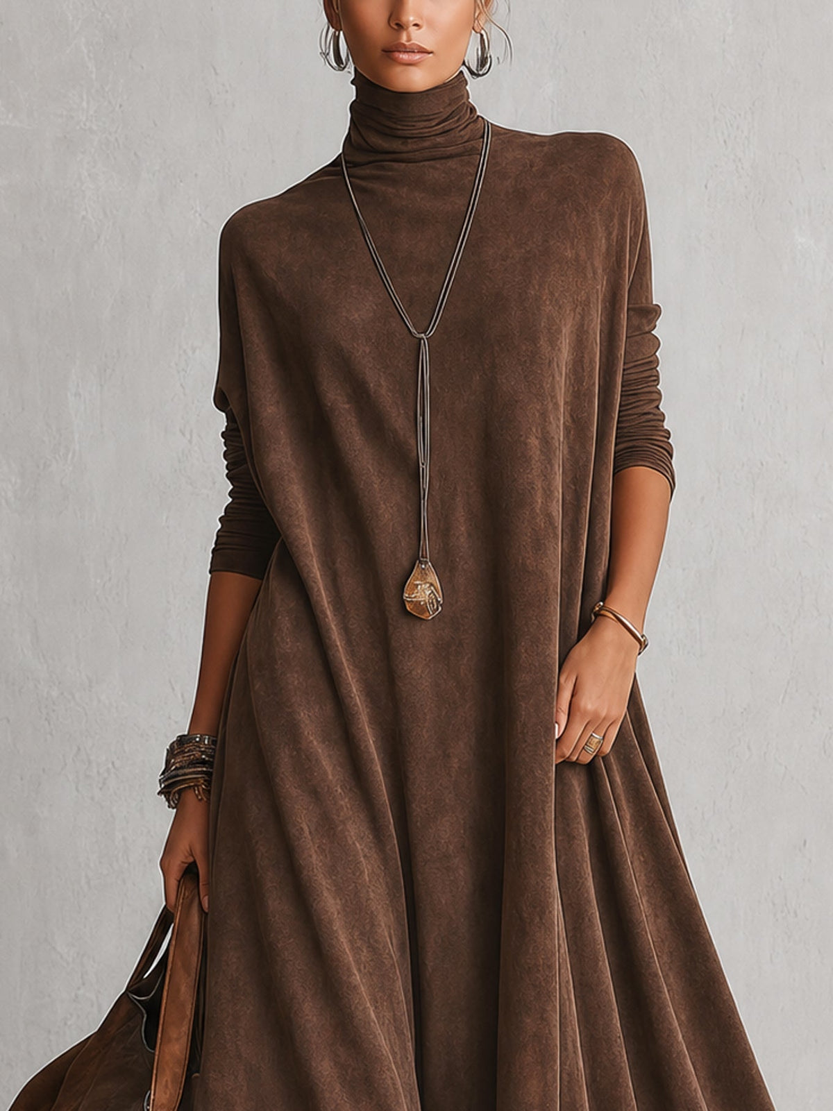 Colette | Robe longue effet daim à bordure en dentelle