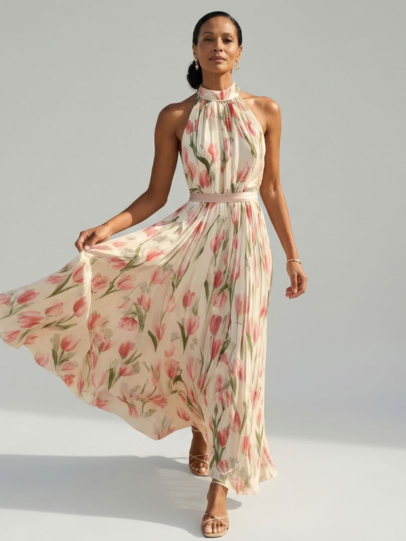 ROCÍO | Robe midi à col dos nu à motif floral Aurelle