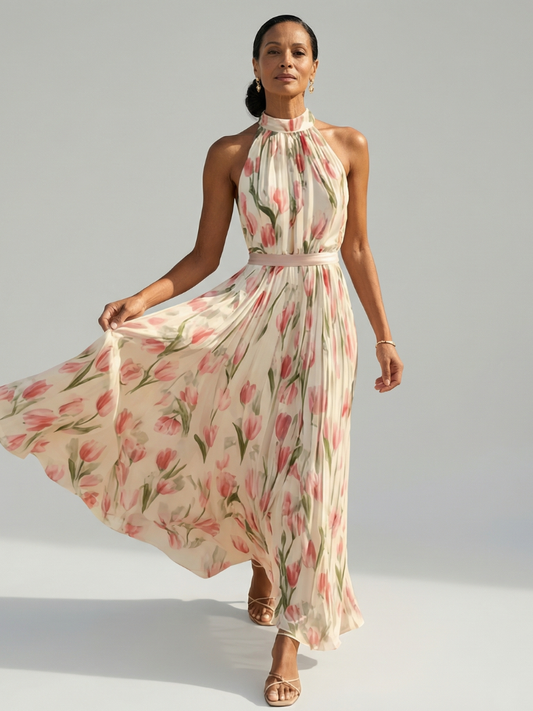 ROCÍO | Robe midi à col dos nu à motif floral Aurelle