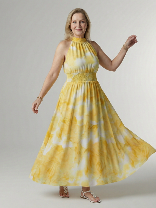 ROCÍO | Robe midi à encolure américaine froncée Sylin