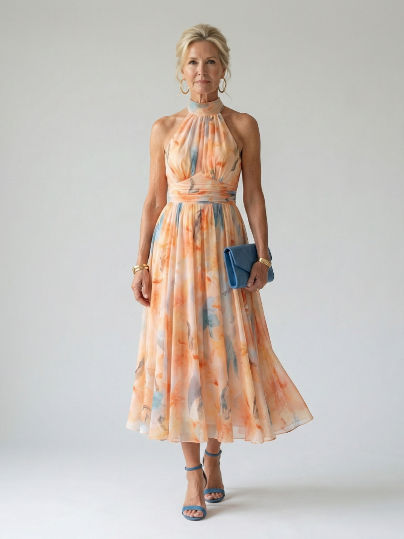 ROCÍO | Robe midi à col dos nu douce Elin