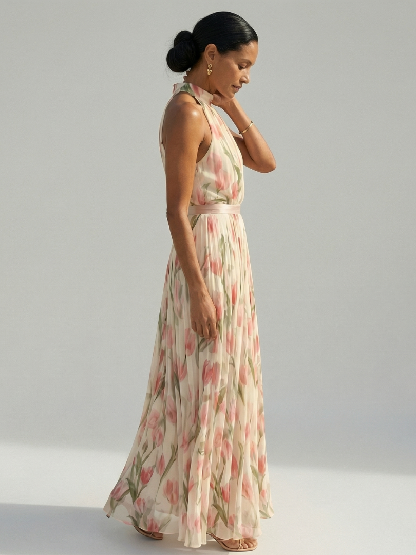 ROCÍO | Robe midi à col dos nu à motif floral Aurelle