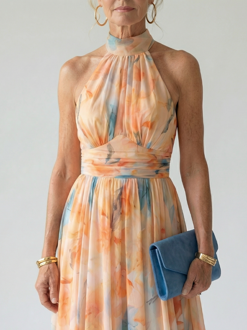 ROCÍO | Robe midi à col dos nu douce Elin