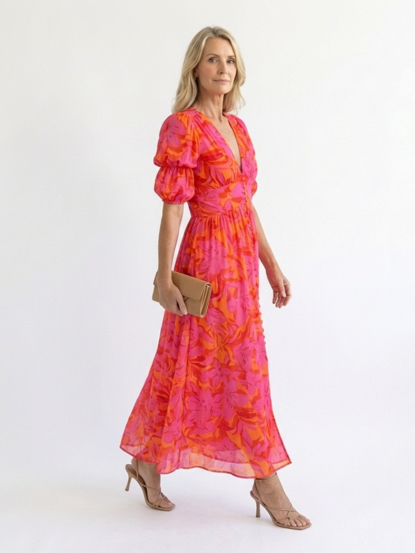 ROCÍO | Vestido Midi de Mangas Abullonadas