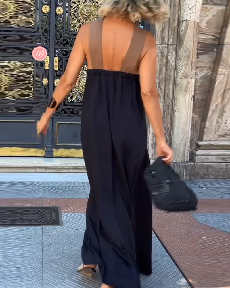 Clara - Vestido maxi halter bicolor