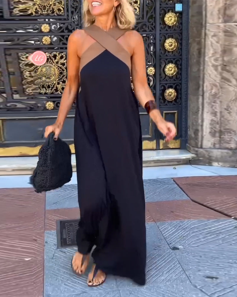 Clara - Vestido maxi halter bicolor