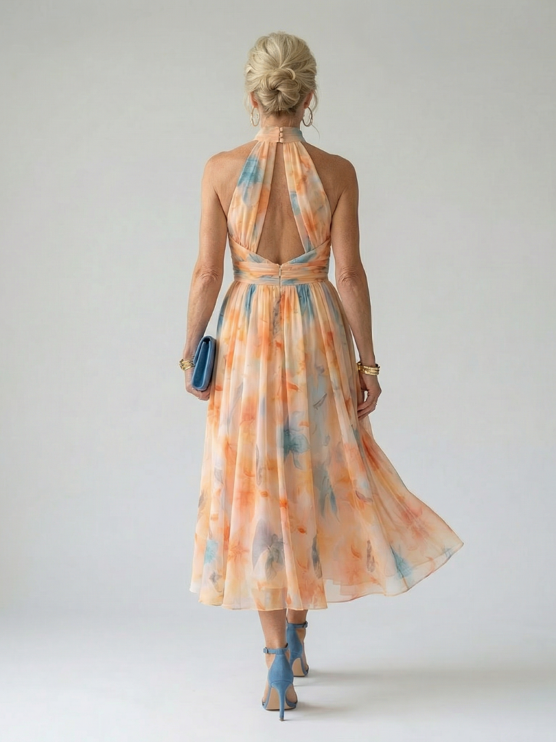 ROCÍO | Robe midi à col dos nu douce Elin