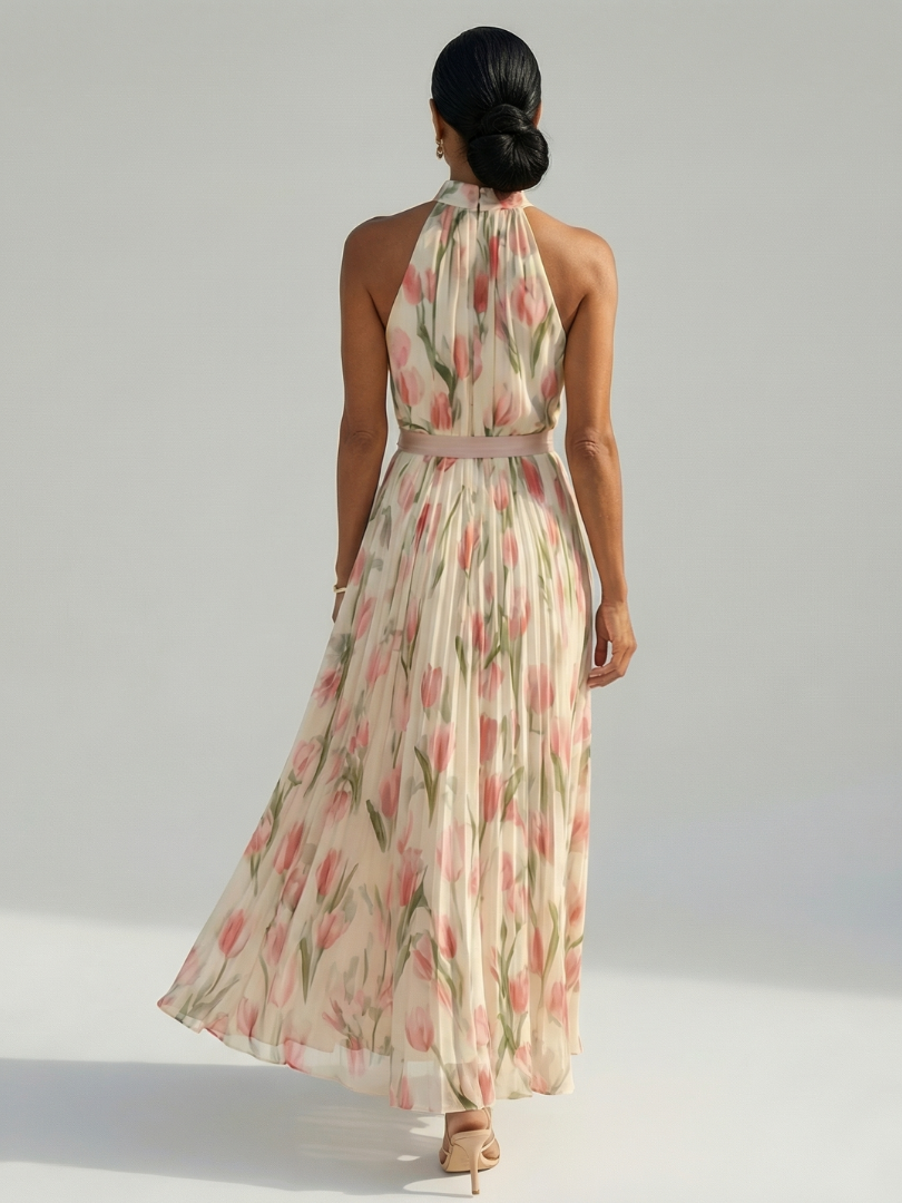 ROCÍO | Robe midi à col dos nu à motif floral Aurelle