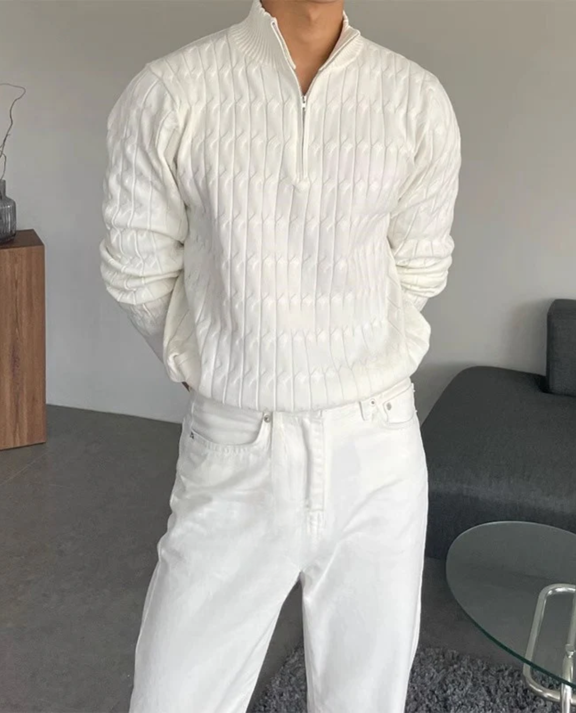 Pull en maille texturée à fermeture éclair Chartwell
