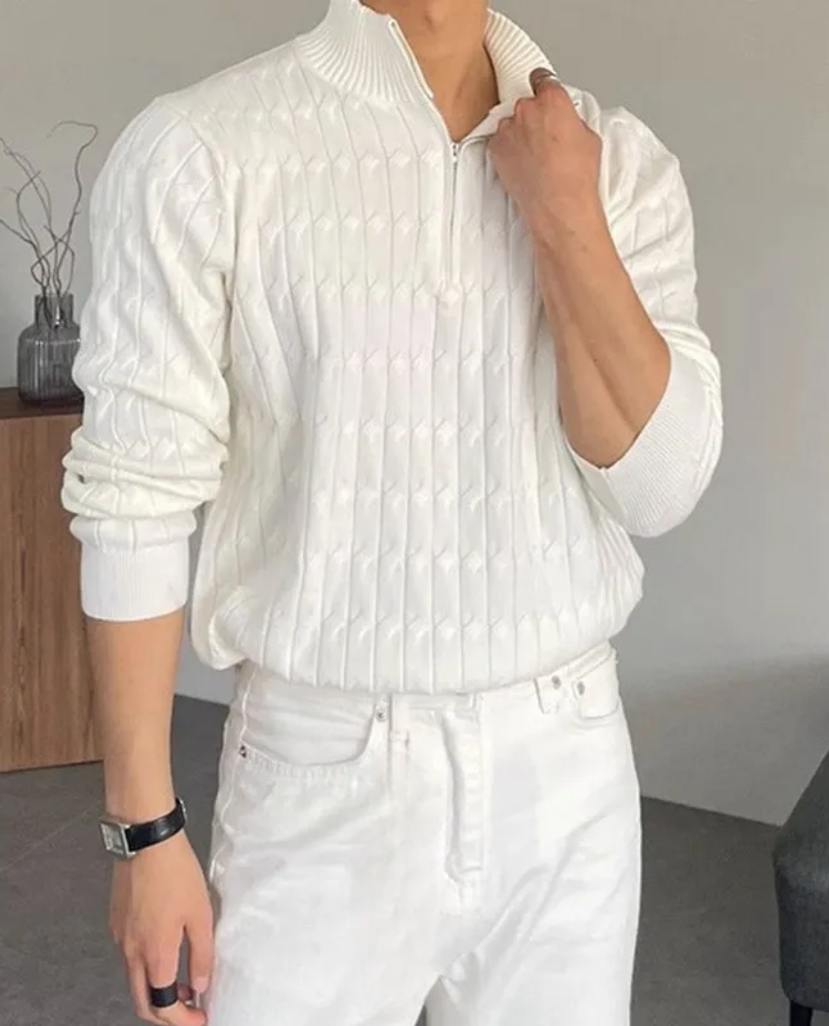 Pull en maille texturée à fermeture éclair Chartwell