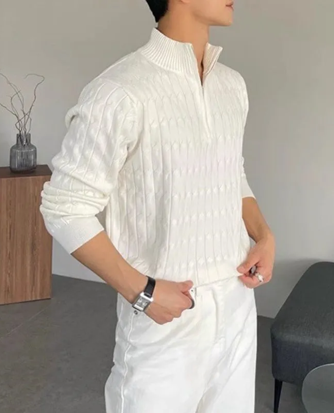 Pull en maille texturée à fermeture éclair Chartwell