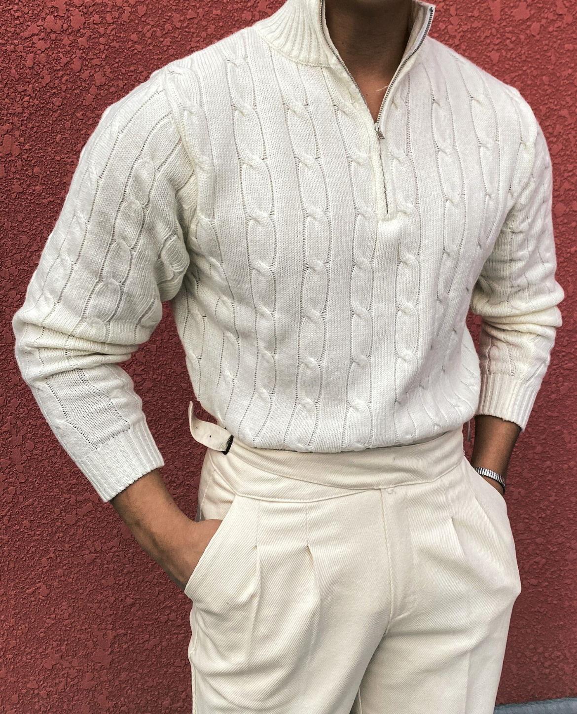 Pull en maille texturée à fermeture éclair Chartwell