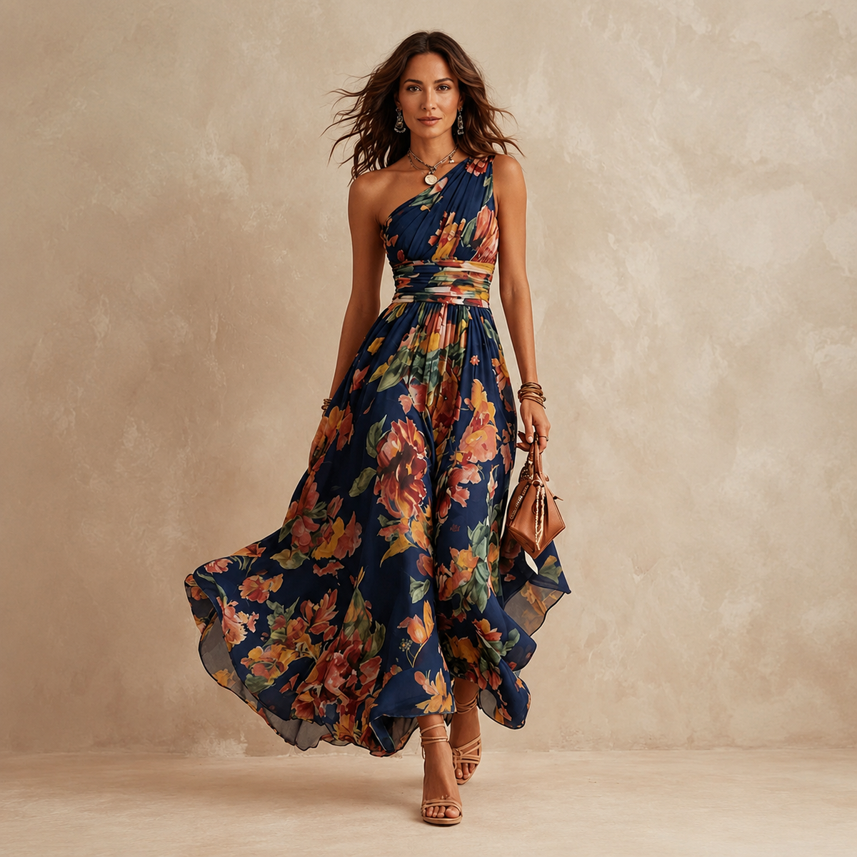 Celeste | Robe longue à fleurs asymétrique