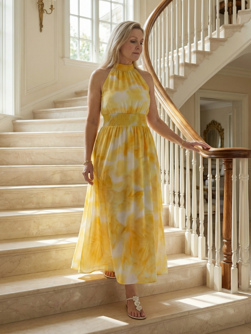 ROCÍO | Robe midi à encolure américaine froncée Sylin