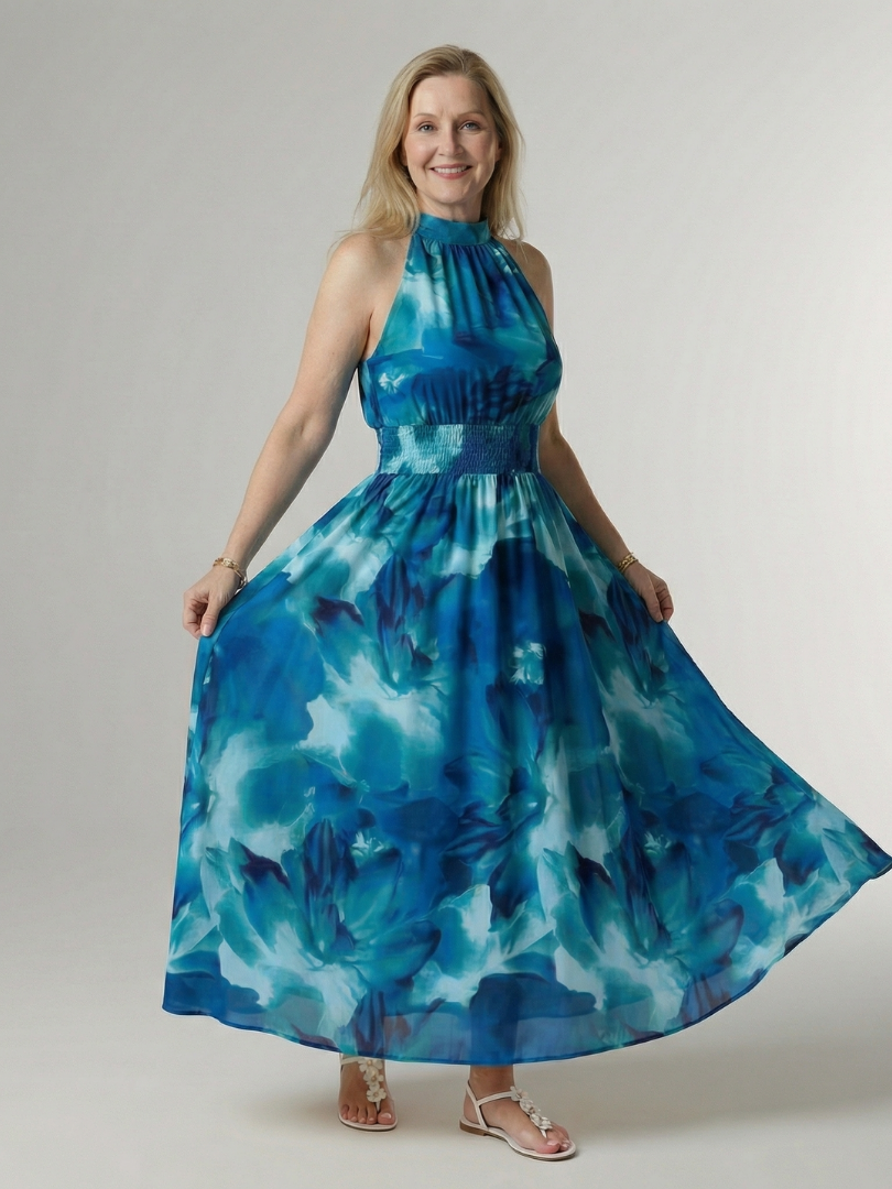 ROCÍO | Robe midi à encolure américaine froncée Sylin