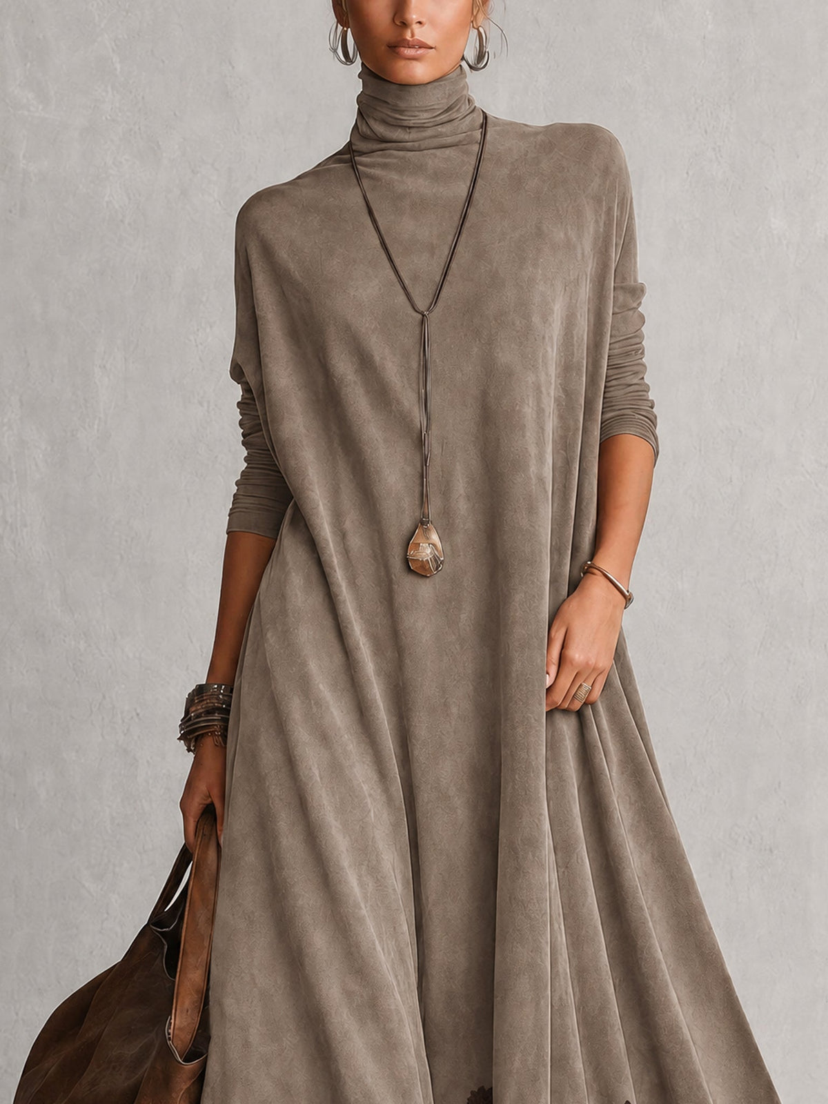 Colette | Robe longue effet daim à bordure en dentelle