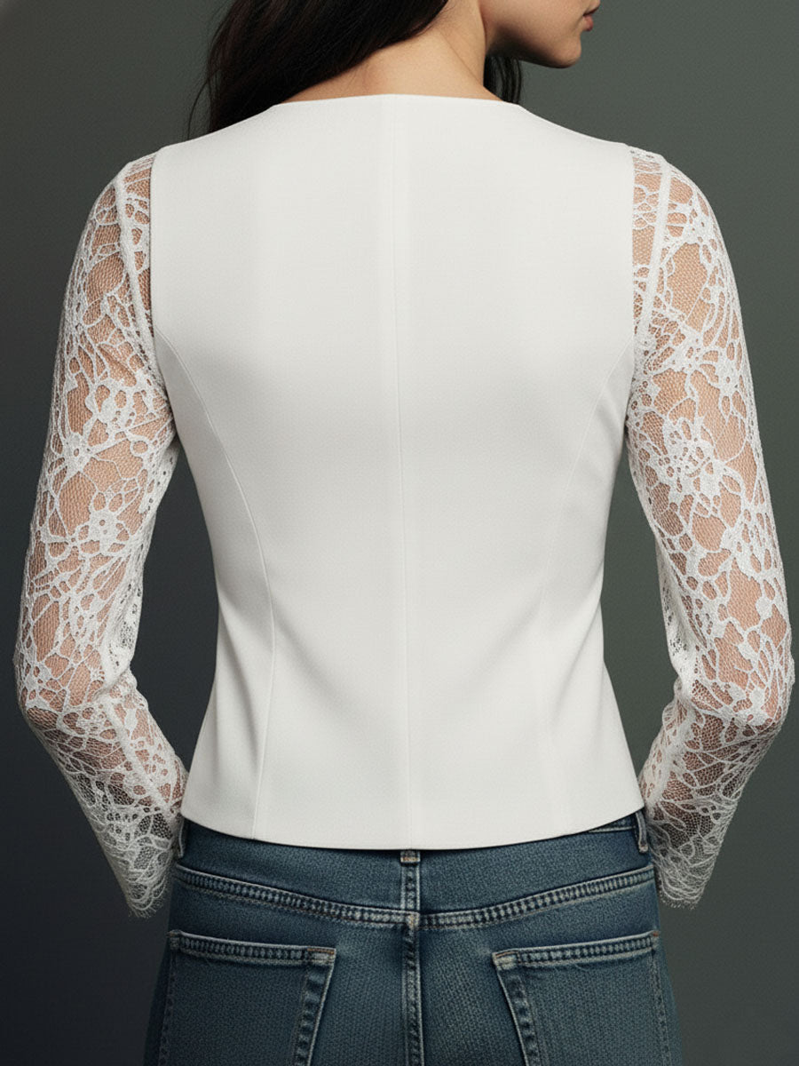 Noelia | Blazer Top Negro de Manga Semitransparente