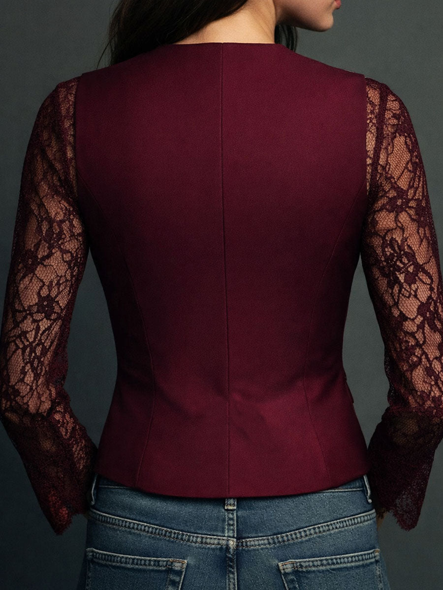 Noelia | Blazer Top Negro de Manga Semitransparente