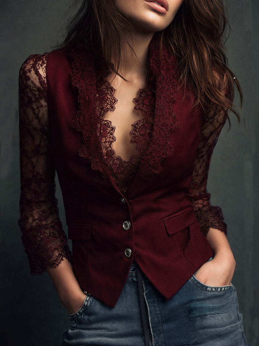 Noelia | Blazer Top Negro de Manga Semitransparente