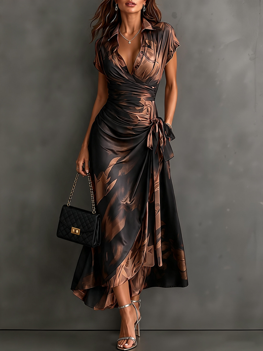 Valentina | Robe croisée imprimée marron