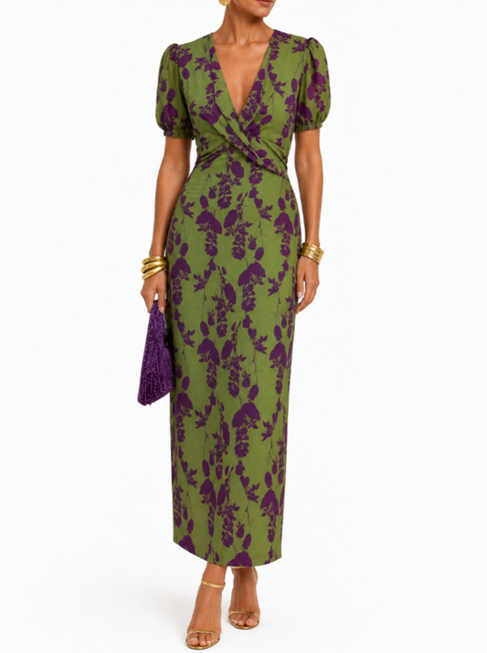 ERNESTINA | Robe longue à fleurs verte