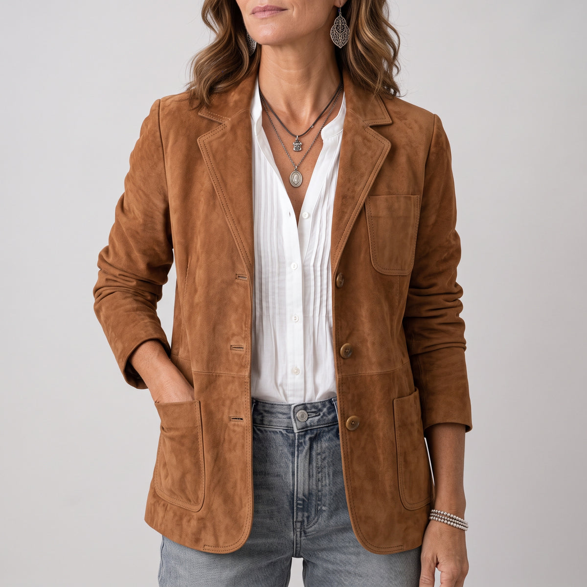Rachel | Americana de Efecto Ante Abotonada