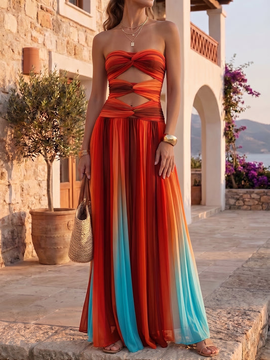 Robe maxi Alba ajourée avec dégradé tie-dye