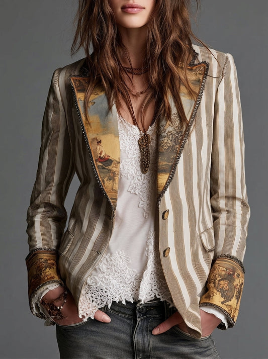 Sara - Blazer bohème à rayures avec col imprimé