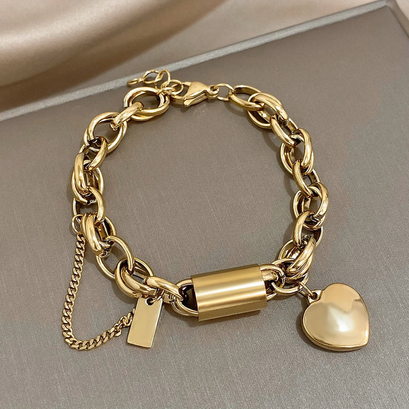 Guadalupe - Bracelet avec breloque cœur doré