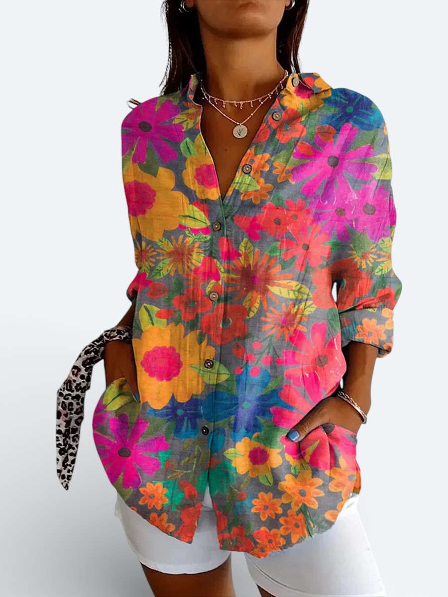 Valérie™ | Blouse Artistique Vive à Boutons
