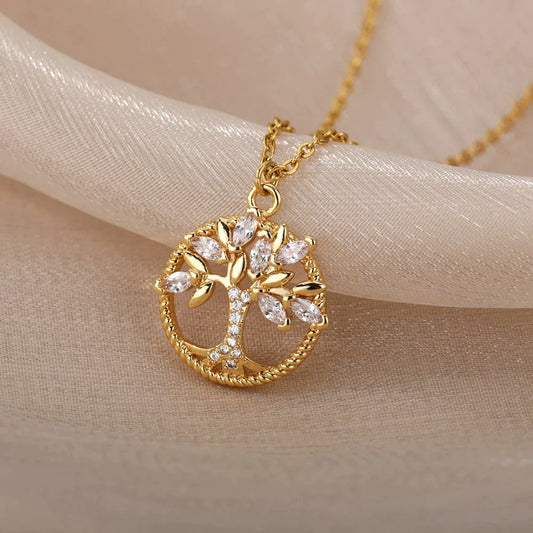 Nayara - Collier avec pendentif Arbre de Vie en or avec cristaux