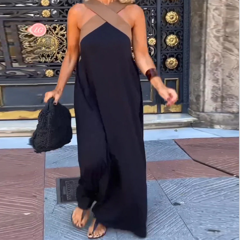 Clara - Vestido maxi halter bicolor
