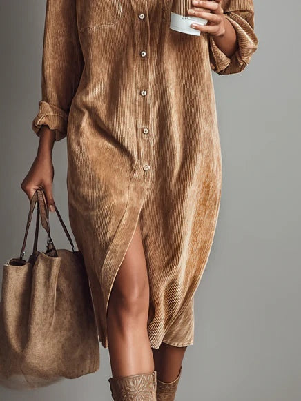 Beatriz | Robe midi en velours côtelé avec poches