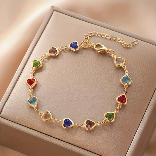 Bérénice™ | Bracelet Doré Cœurs Multicolores