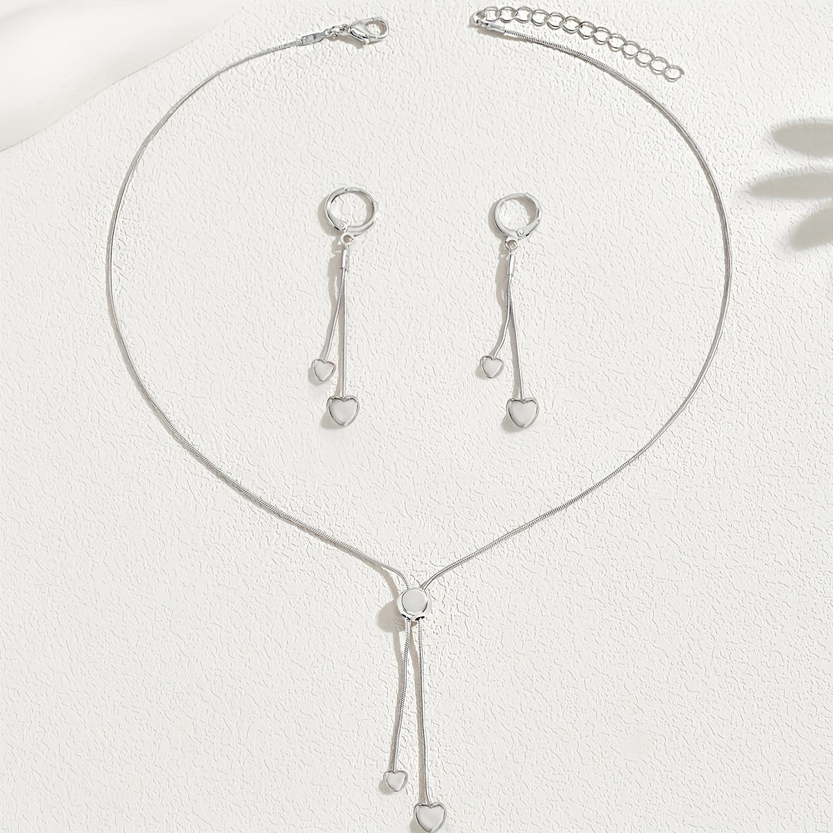 Rosalie™ | Set Collier Pendentif Cœur Ajustable & Boucles d'Oreilles
