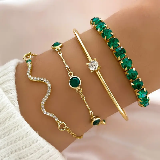 Aurora - Ensemble de bracelets vintage avec zircone verte